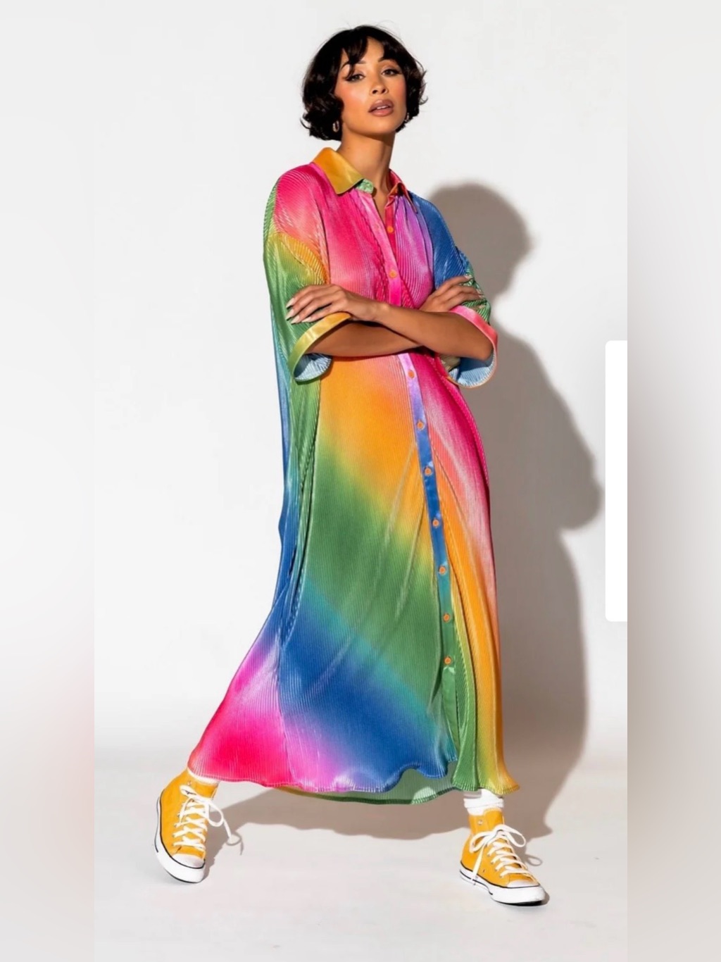 So Far So Good Oversized Pliss Dress In Prismatic Rainbow- New With Tags